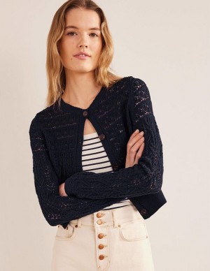 Navy Women's Boden Pointelle Cotton Cardigan | 75642MWVY