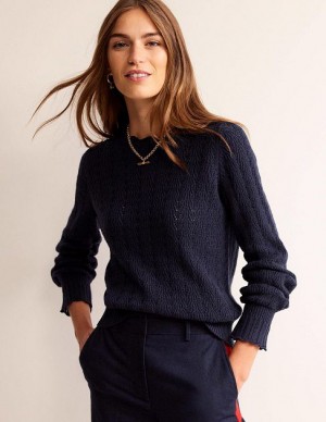 Navy Women's Boden Pointelle Stitch Sweaters | 57086CQWN