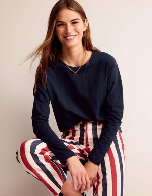 Navy Women's Boden Regular Dropped Shoulder Tops | 25619TVHR