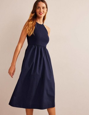 Navy Women's Boden Ribbed Halterneck Midi Dress | 98541WJKL