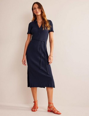 Navy Women's Boden Ribbed-jersey Shirt Dress | 02876BCEM