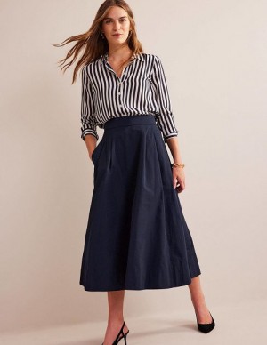 Navy Women's Boden Taffeta Pull-on Skirts | 97015OXJI