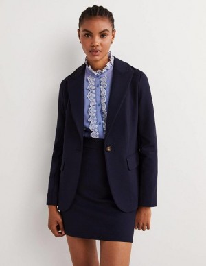 Navy Women's Boden Tailored Stretch Jersey Blazers | 05793LZHA