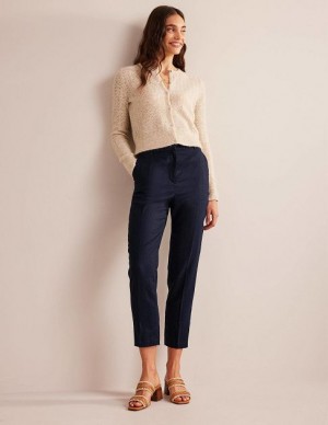 Navy Women's Boden Tapered Linen Pants | 18596RAOP