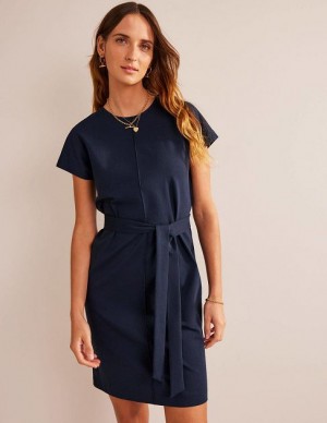 Navy Women's Boden Tara Jersey Shirt Dress | 46283HNJR