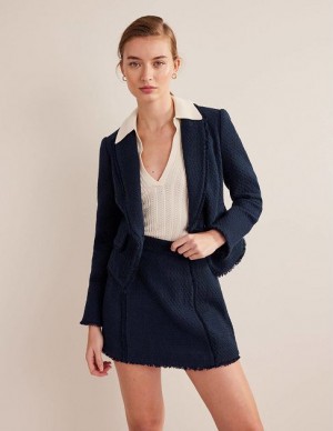 Navy Women's Boden The York Cropped Cotton Blazers | 08194CUJY