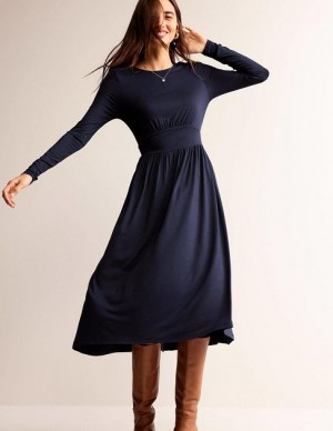 Navy Women's Boden Thea Long Sleeve Midi Dress | 87409WLGA