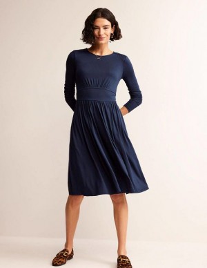 Navy Women's Boden Thea Short Jersey Dress | 52967JTZE