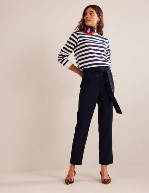 Navy Women's Boden Tie-waist Tapered Pants | 40371CJST