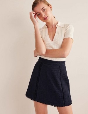 Navy Women's Boden Tweed Interest Skirts | 32054GDCN