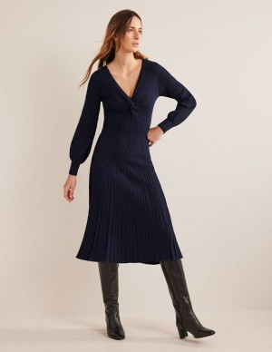 Navy Women's Boden Twist Front Midi Dress | 62978KWOY