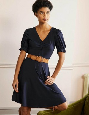 Navy Women's Boden V-neck Jersey Dress | 12607JZTY