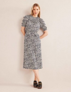 Navy Women's Boden Yoke Detail Jersey Midi Dress | 30941BZGJ