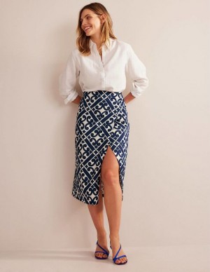 Navy / Flower Women's Boden Easy Wrap Skirts | 26749AMWT