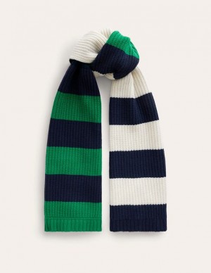 Navy / Green White Women's Boden Hotch Potch Scarf | 05431MQRW