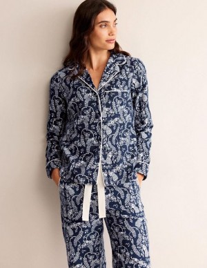 Navy / Peacock Women's Boden Brushed Cotton Shirt Pyjamas | 13085GDXZ