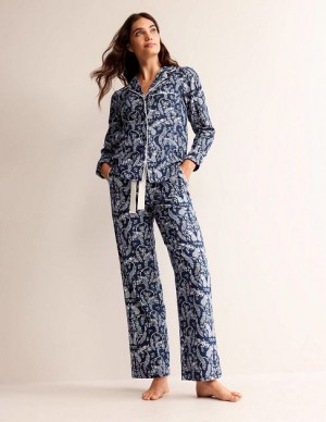 Navy / Peacock Women's Boden Brushed Cotton Pyjamas | 04168OFNY