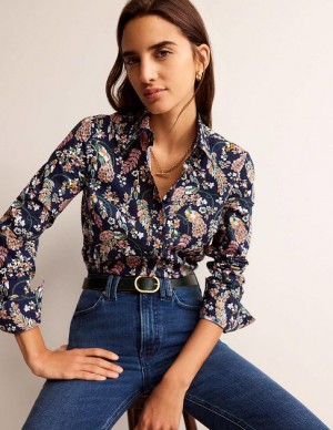 Navy / Peacock Women's Boden Sienna Cotton Shirts | 83519RLQD