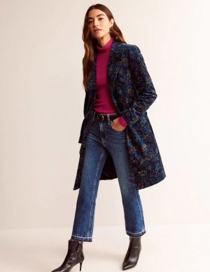 Navy / Pink Women's Boden Canterbury Velvet Coats | 13479HKLP