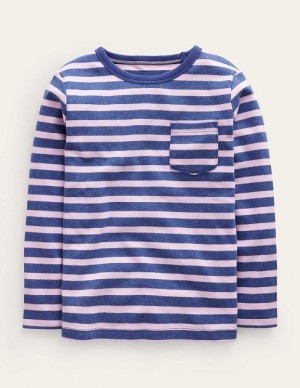 Navy / Purple Kids' Boden Supersoft Long Sleeve T-Shirt | 07193EPOU