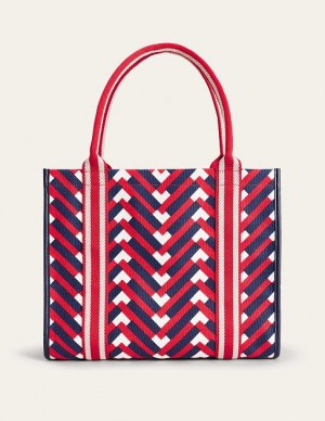 Navy / Red / White Women's Boden Tilda Canvas Tote Bags | 73281SMQJ