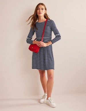 Navy / White Stripes Women's Boden Abigail Jersey Dress | 71239YQXJ