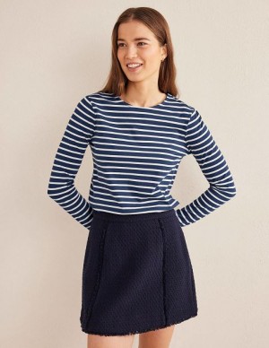 Navy / White Women's Boden Bea Long Sleeve Breton T-Shirt | 58796PRBO