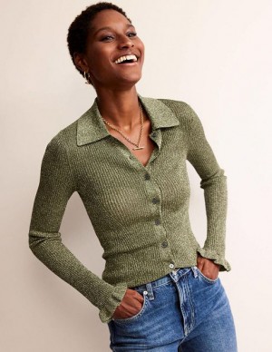 Olive Metal Women's Boden Sparkle Rib Collared Cardigan | 81325JDEG