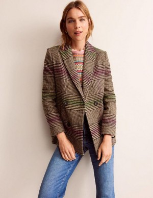 Olive Women's Boden Double-breasted Checked Coats | 93517GHQL