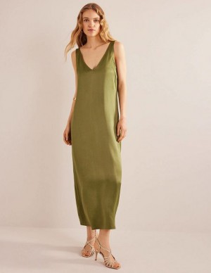 Olive Women's Boden Satin Slip Maxi Dress | 78410JYMU