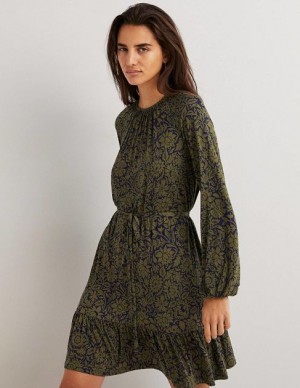 Olive / Navy Women's Boden Crew Neck Jersey Mini Dress | 58932UGYP