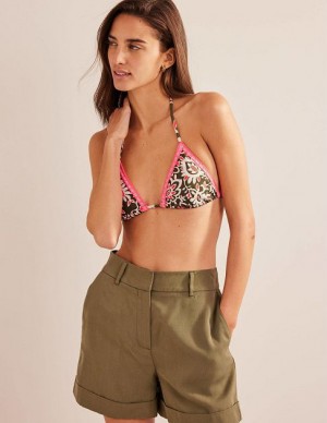 Olive / Pink / White Women's Boden Crochet Triangle Bikini Tops | 93170HYFV