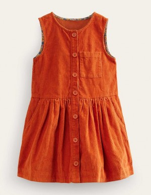 Orange Kids' Boden Button Pinafore Dress | 21748YVPF