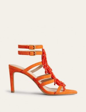 Orange Women's Boden Beaded Heeled Sandals | 85327QJZS