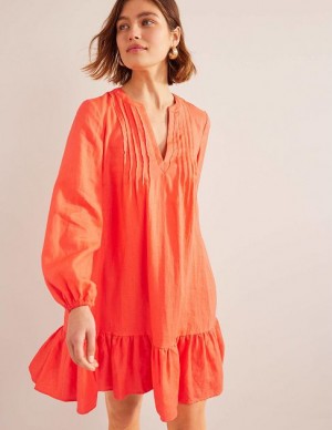 Orange Women's Boden Tiered Linen Mini Dress | 86719YULW