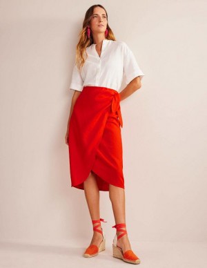 Orange Women's Boden Wrap-front Linen Skirts | 82340WLUI