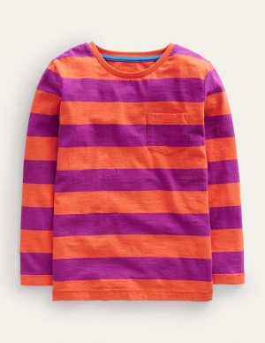 Orange / Pink Kids' Boden Long-sleeved Washed T-Shirt | 50316VWRO