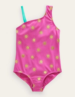 Pink Gold Kids' Boden One Shoulder Swimsuit | 31987EYRM