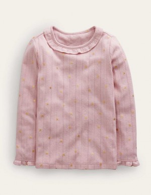 Pink Gold Kids' Boden Ruffle Sparkle Pointelle Sweaters | 23579ZYWC