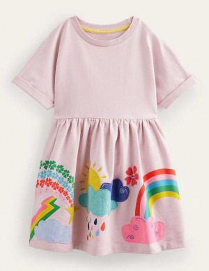 Pink Kids' Boden Applique Jersey Sweat Dress | 98362BGYI