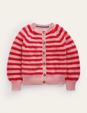 Pink Kids' Boden Blouson Stripe Cardigan | 09532ZUYC