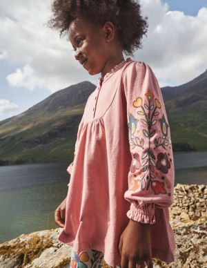 Pink Kids' Boden Embroidered Sleeve Tunic Sweatshirts | 54281TVWM