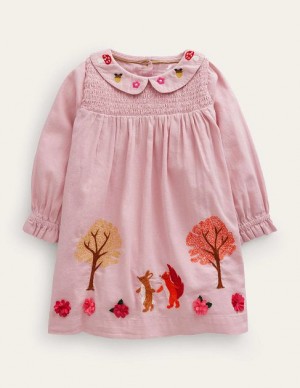 Pink Kids' Boden Embroidered Smocked Dress | 31892ZBHR