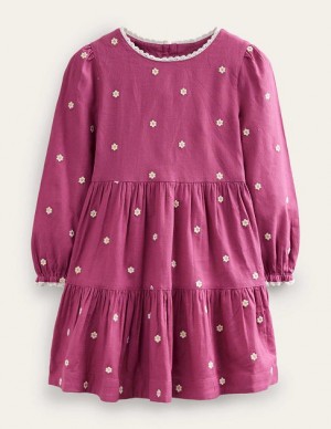 Pink Kids' Boden Embroidered Twirly Dress | 46135MGKV