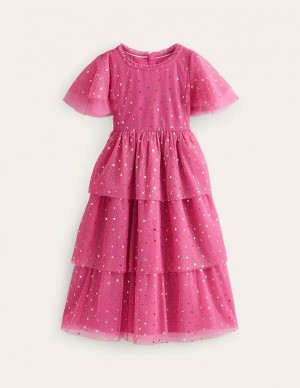 Pink Kids' Boden Foil Star Tulle Dress | 79812HSVW