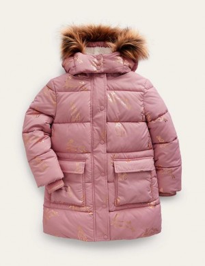 Pink Kids' Boden Longline Padded Coats | 07519JZVU