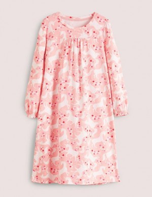 Pink Kids' Boden Printed Long-sleeved Nightie Dress | 53407MUVX