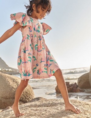 Pink Kids' Boden Printed Woven Dress | 38961KFTP