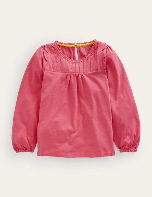 Pink Kids' Boden Scallop Detail Long Sleeve Tops | 57639AIEF