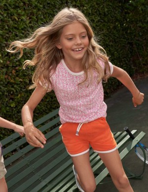 Pink Kids' Boden Short-sleeved Pointelle Tops | 63241BSEN